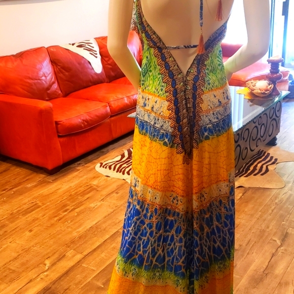 *LAST ONE**MANISH VAID-SILK Geo Prt. Hi-Lo Dress w/Cry.Emb.-NWT-O/S - Picture 7 of 8